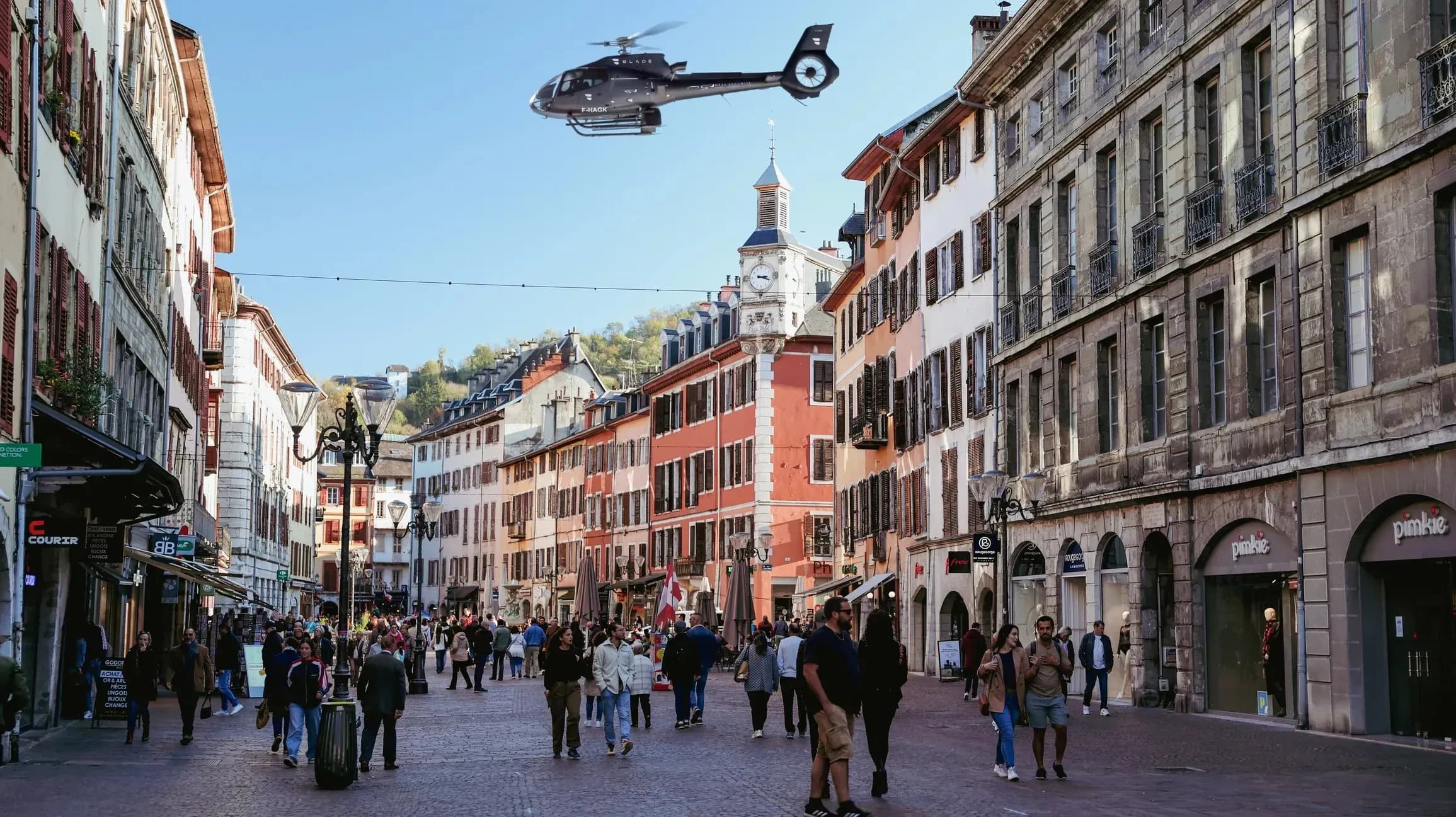 Helicopter flying over Chambéry