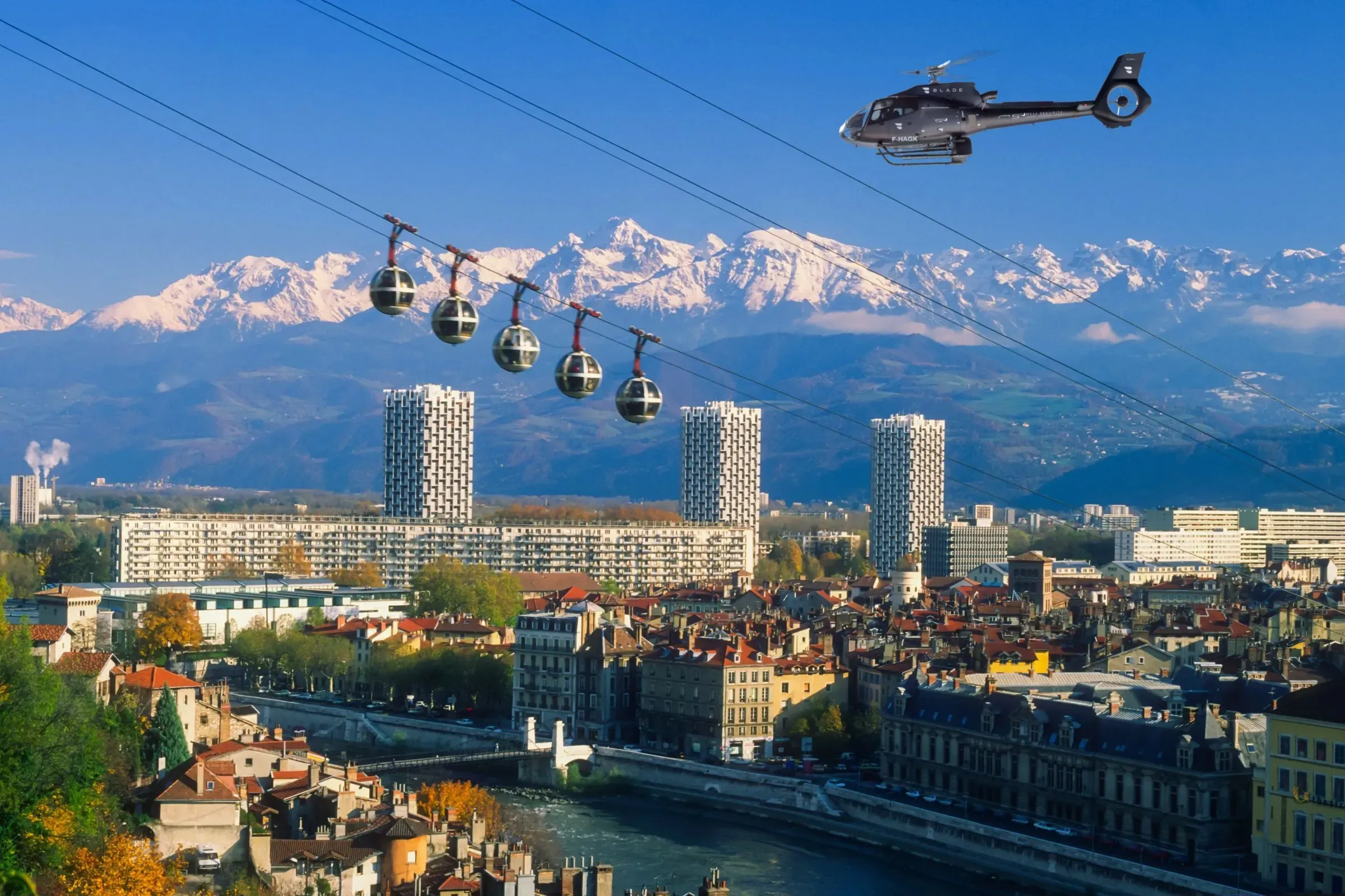 Helicopter flying over Grenoble