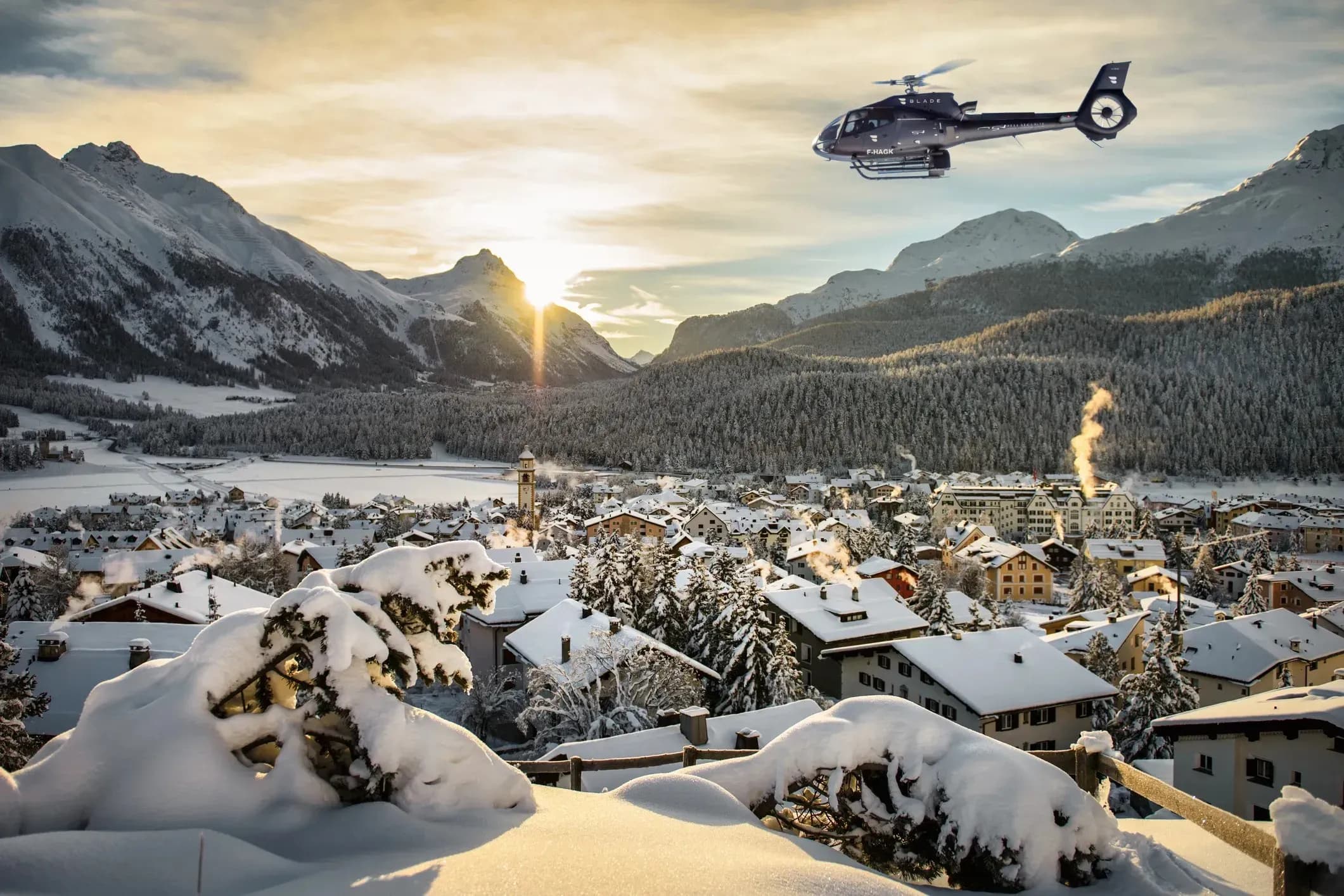 Helicopter flying over Samedan / Saint-Moritz